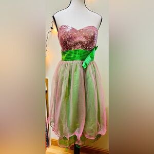 Ever Pretty Purple & Green Sequin Top Dress with Green Sash -Comes with Sash Pin